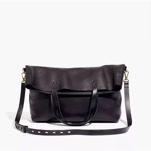 Madewell Foldover Transport Tote Black Crossbody Bag